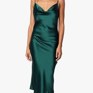 Lulus Silky Cowl Dress - Emerald